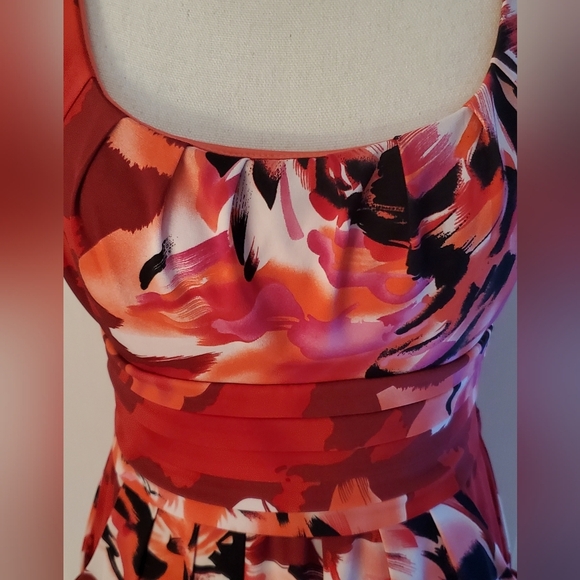 Bisou Bisou Red And Pink Floral Sleeveless Sundress With Pockets Midi Size 10 - Picture 2 of 7